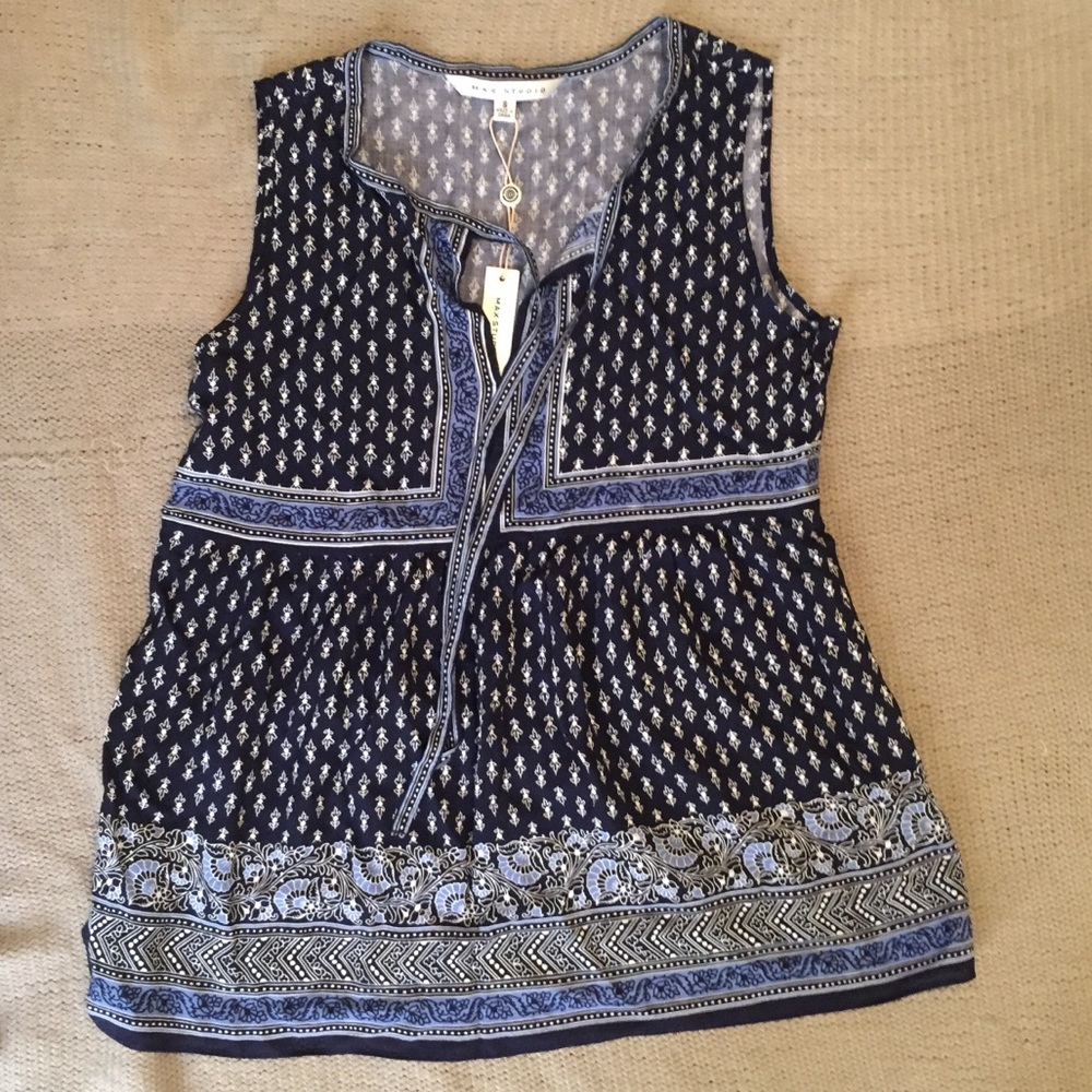 Max Studio Blue Sleeveless Top